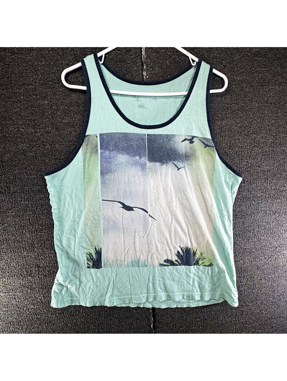Merona Bird Graphic Print Tank Top Light Blue L Scoop Neck Knit Cotton Wide
